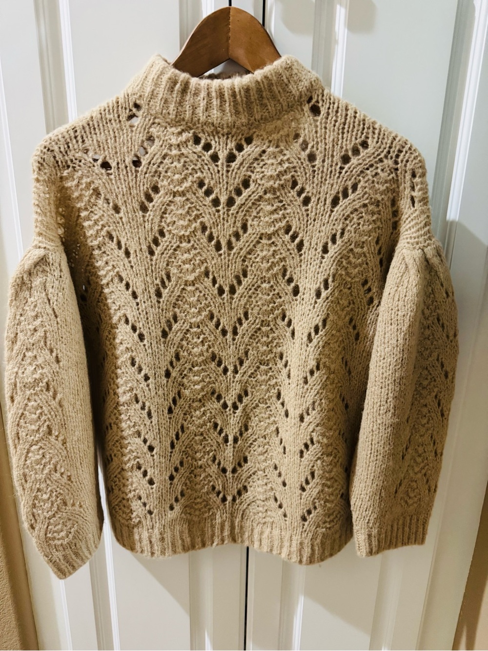 Kate Spade Cozy Openwork Mock Neck Sweater in Camel
